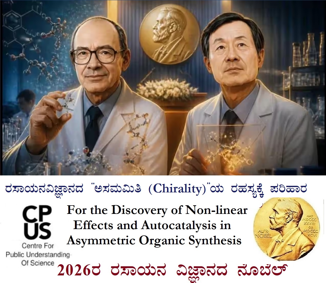 You are currently viewing 2026ರ ರಸಾಯನಶಾಸ್ತ್ರದ ನೊಬೆಲ್: ರಸಾಯನವಿಜ್ಞಾನದ “ಅಸಮಮಿತಿ (Chirality)”ಯ ರಹಸ್ಯಕ್ಕೆ ಪರಿಹಾರ